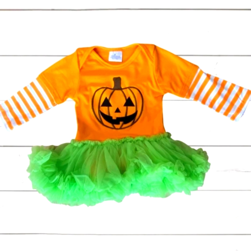 COPY - Boutique Orange green pumpkin bodysuit & tutu 6-12mo